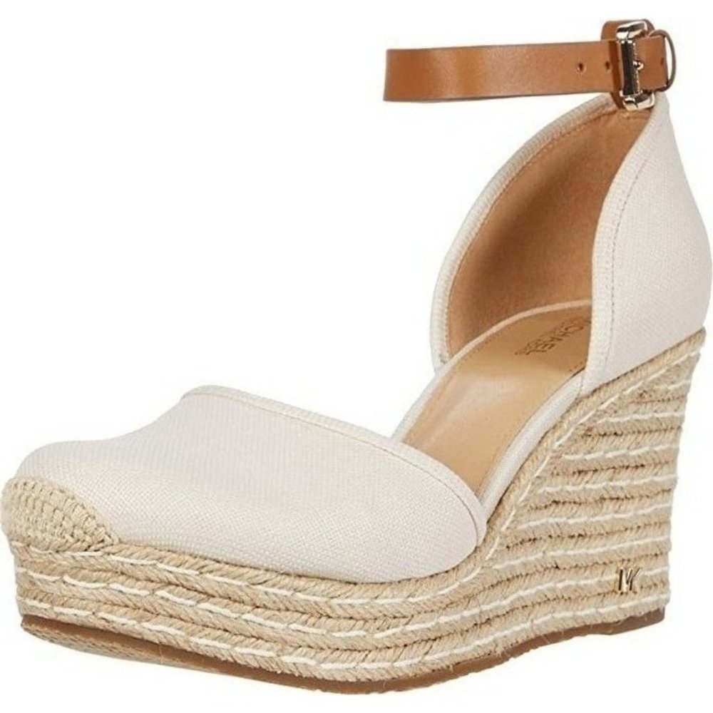 Michael Kors Kendrick Wedge Shoes Size 9.5 Light Cream Canvas